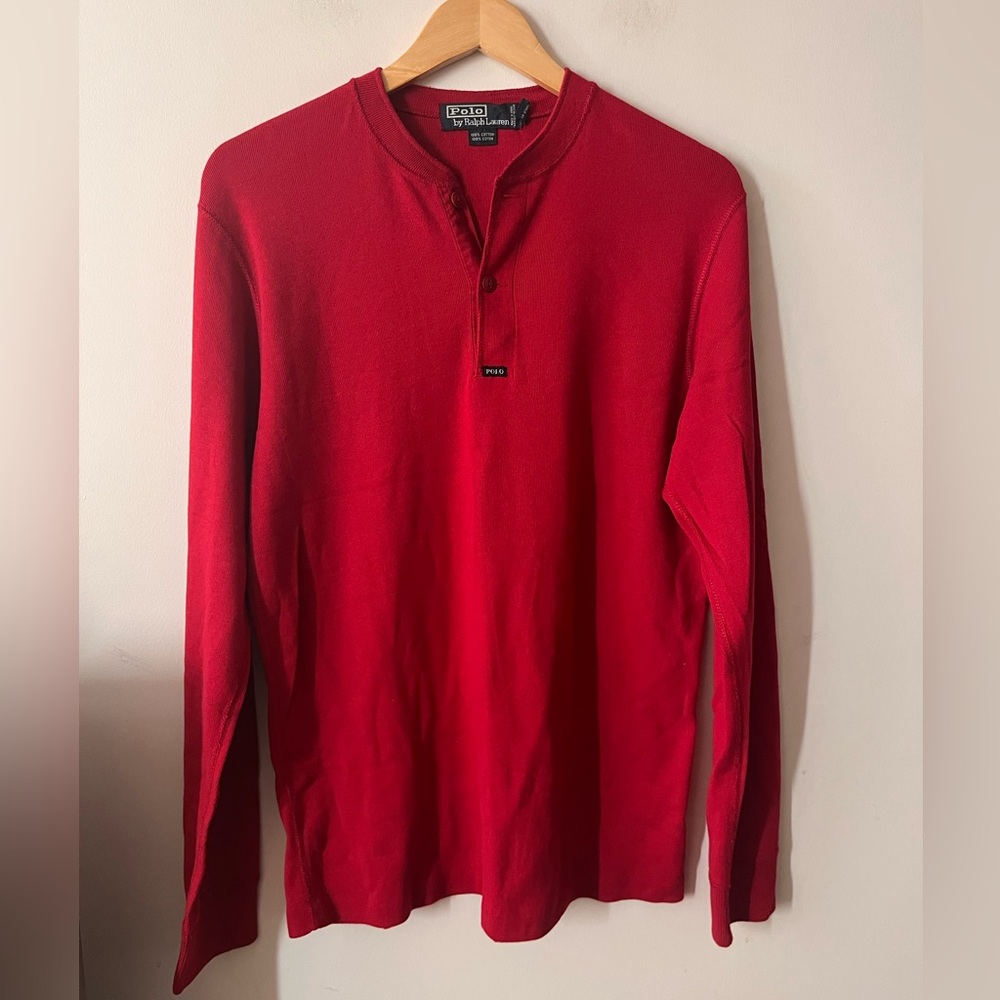 Polo Ralph Lauren Red Henley Knit Shirt - Medium